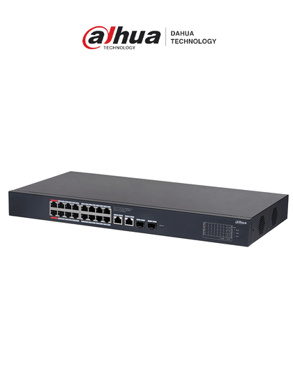 DAHUA DH-CS4220-16GT-135 Switch Poe de 16 Puertos Gigabit/ Poe Inteligente/ Puerto Rojo de 90W/ 135 Watts Totales/ 2 Puertos SFP/Poe Watchdog/ Switching 40 Gbps/ Protección de Descargas/ Plataforma DoLynk Care MCI1Q125