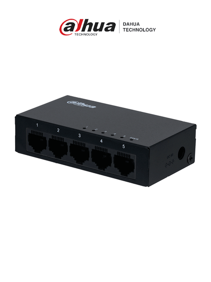 DAHUA PFS3005-5GT - Switch Gigabit de 5 Puertos No Administrable/ Capa 2/ 10/100/1000 Base-T/ Carcasa Metalica/ Switching 10G/ Tasa de Reenvio de Paquetes 7.44 Mbps/ Memoria Bufer de Paquetes 1Mb/ Con Proteccion de Descargas/ SwitchDpxv VolDH