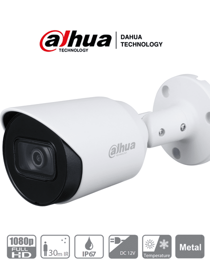 DAHUA HAC-HFW1200T-36- Camara Bullet de 2 Megapixeles/ Lente Fijo de 3.6mm/ 83 Grados de Apertura/ Smart IR 30 Metros/ IP67/ Metalica/ BLC/ HLC/ DWDR/ TVI AHD y CBVS/