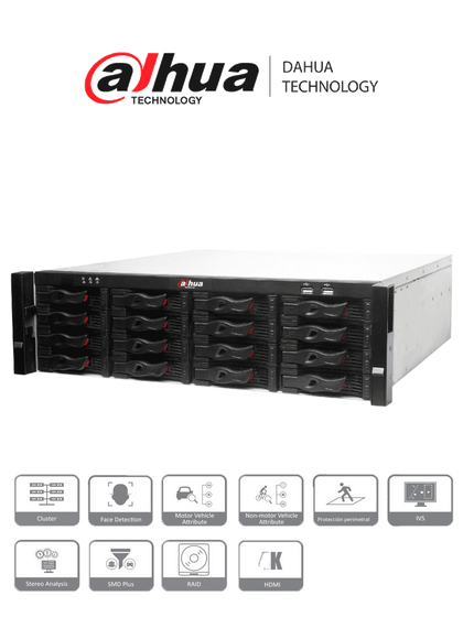 DAHUA NVR616-128-4KS2 - Super NVR 128 canales de video IP 4K / H265 / 2 HDMI / 16 Interfaz SATA / Rendimiento 384 Mbps / RA ID / iSCSI / IVS / Smart TRACK/ Proyectos