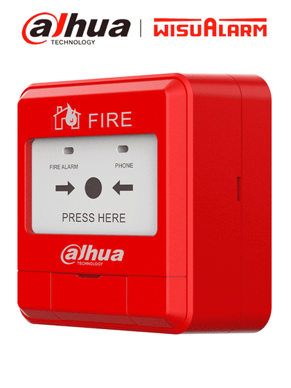 DAHUA WISUALARM HY-1200 - Estacion Manual de Alarma de Emergencia Direccionable/ 2 Hilos sin Polaridad/ Cumple con Norma EN54-11/ Saida Independiente Par de Contactos Normalmente Abiertos/ LoNuevo Wisualarm