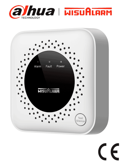 DAHUA WISUALARM DHI-HY-GA40A -Detector de gas metano CH₄ autónomo, sensor de gas catalítico, salida de relevador, salida de válvula, detección de temperatura ambiente, alarma de 70 dB, LED indicadores, certificación CE, LoNuevo Wisualarm