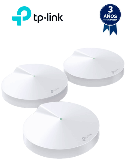 TP-LINK DECO M5 3-Pack- Kit de 3 routers MESH para hogar de doble banda Wi-Fi 5 AC1300 Mbps, con 2 puertos Gigabit WAN/LAN, 4 antenas internas, administración mediante la app Deco iOS, Android y protección HomeCare.