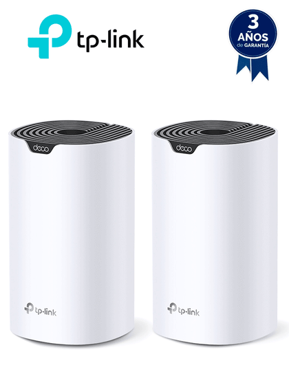 TP-LINK DECO S7 2-Pack - Kit de 2 routers inalámbricos MESH para hogar de doble banda Wi-Fi 5 AC1900 Mbps con 3 puertos Gigabit WAN/LAN, 3 antenas internas y administración en la app Deco iOS, Android. 2 piezas O4