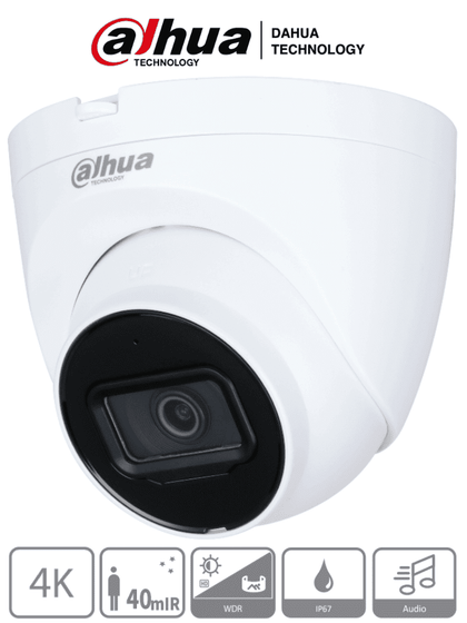 DAHUA HAC-HDW1801TQN-A - Camara Domo 4k/ 8 Megapixeles con Microfono Integrado/ Lente de 2.8mm/ 106 Grados de Apertura/ IR de 40 Metros/ Super Adapt/ Instalación Rapida/ WDR Real de 120 dB/ IP67/ Soporta: CVI/CVBS/AHD/TVI/