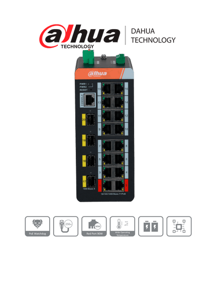 DAHUA DH-IS4420-16GT-240 Switch industrial administrado gigabit / 20 puertos/ 16 puertos PoE administrado/ PoE wathcdog/ Switching 56 Gbps