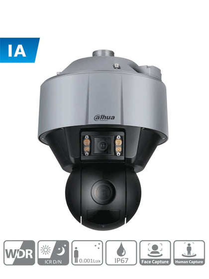 DAHUA SDT5X405-4F-WA - Cámara PTZ Dual de 4 Megapixeles con Inteligencia Artificial/ Lente panorámico de 6mm/ Lente para Detalle de Zoom 10-50mm/ IR de 100 Mts/ Soporta Reconocimiento de Rostros/ Captura de Rostros RETAIL Proyectos