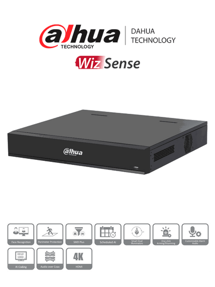 DAHUA DH-XVR7416L-4K-I3 - DVR de 16 Canales 4k/ WizSense/ H.265+/ IA/ 4 Bahías de Discos Duros/ +16 Canales IP/ 6 Canales con Reconocimiento Facial/ SMD Plus/ Codificación IA/ IoT&POS/ XVRPRO/ ProHDCVI