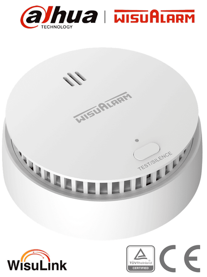 DAHUA WISUALARM DHI-HY-SA30A-R8 - Detector de Humo Inalambrico Interconectable Hasta 24 Disp, Sensor Fotoeléctrico, Sonido de Alarma de 85dB, Alarma Visual y Audible, Batería Sellada de hasta 10 años, Certificaciones TÜV and CE, LoNuevo Wisualarm