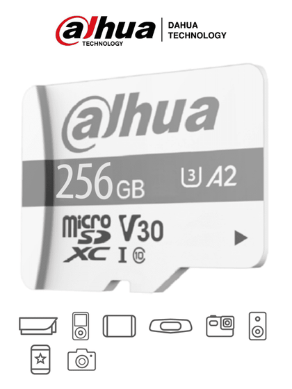 DAHUA TF-P100/256G - Dahua Memoria Micro SD de 256 GB UHS-I/ C10/U3/V30/A2/ Velocidad de Lectura 100 MB/s/ Velocidad de Escritura de 80 MB/s/ Especializada para Videovigilancia