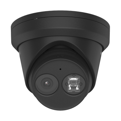 Turret IP 4 Megapixel / Color Negro / Lente 2.8 mm / 30 mts IR EXIR / Exterior IP67 / WDR 120 dB / PoE / ACUSENSE (Evita Falsas Alarmas) / Micrófono Integrado / Metal / MicroSD / ONVIF / ACUSEARCH