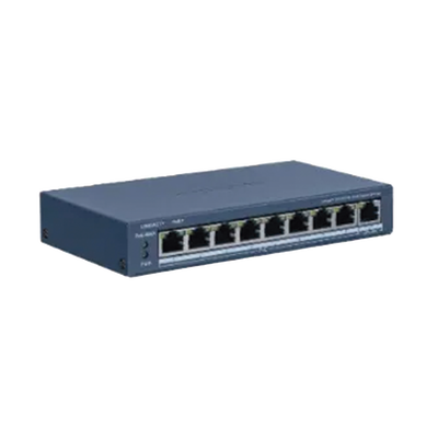 Switch PoE+ / Monitoreable / 8 Puertos 10/100 Mbps PoE+ / 1 Puerto 1000 Mbps Uplink / Modo Extendido hasta 300 metros / Configuración Nube Hik-Partner Pro / 60 W