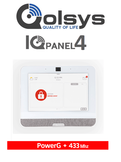 QOLSYS IQP4005 - Sistema de Alarma IQPanel4 Autocontenido , con Pantalla Tactil de 7, Power G 915 Mhz + DSC Serie Power 433 Mhz. Con 4 Bocinas integradas 4W. Para la plataforma Alarm.com