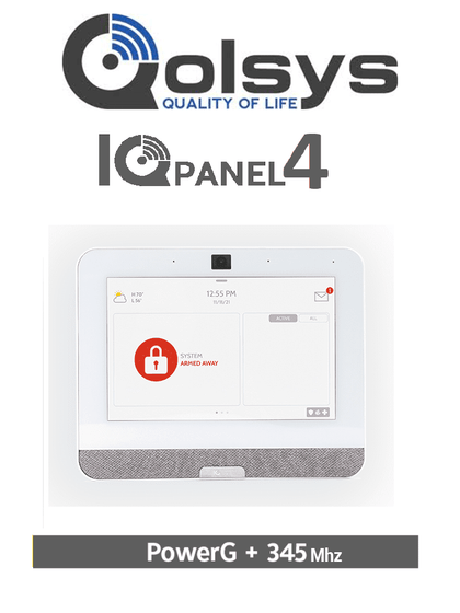 QOLSYS IQP4006 - Sistema de Alarma IQPanel4 Autocontenido , con Pantalla Tactil de 7, Power G 915 Mhz + Honeywell 345 Mhz. Con 4 Bocinas integradas 4W. Para la plataforma Alarm.com