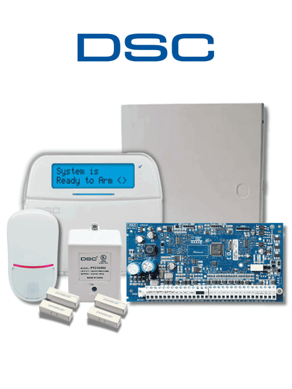 DSC NEO-LCD-SB - Paquete SERIE NEO con panel HS2032 de 8 zonas cableadas expandible a 32 / Teclado Alfanumérico HS2LCDN / Sensor PIR LC-200 Cableado / 2 contactos blancos cableados / Transformador / Gabinete GTVCMX003 / Sin Batería PLANDEBENEFICIOS LEÓN