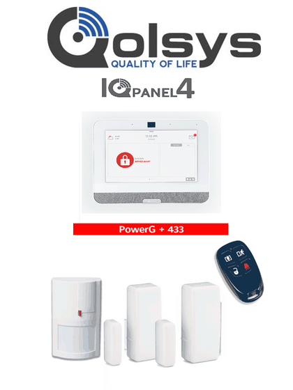 QOLSYS IQ4 PACK - Paquete de Alarma IQPanel4 de Qolsys incluye Panel Autocontenido, con Pantalla Táctil de 7, Power G 915 Mhz + DSC power 433 Mhz. 4 Bocinas integradas, 2 Magnéticos Inalámbricos WS4945. 1 WS4904PM y WS4939