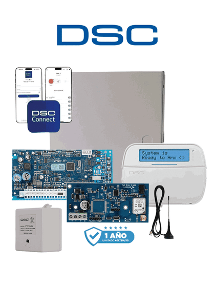 DSC NEO-LCD-LE4050M- Kit Neo 32 Zonas Panel HS2032 / Teclado Alfanumérico HS2LCDN/ Fuente PTC1640U / Gabinete GMX003 / Comunicador LE4050m con 1 año de servicio SuperKit