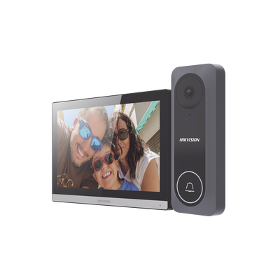 Kit de Videoportero Hibrido TurboHD con Pantalla LCD touch de 7 Wi-Fi / Frente de Calle para Exterior de Policarbonato / 720p (1 Megapíxel )130° de Visión (Gran Angular) / Llamada a App Hik-Connect