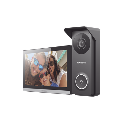 Kit de Videoportero Hibrido TurboHD con Pantalla LCD touch de 7 Wi-Fi / Frente de Calle para Exterior Metalico / 720p (1 Megapíxel )117° de Visión (Gran Angular) / Llamada a App Hik-Connect