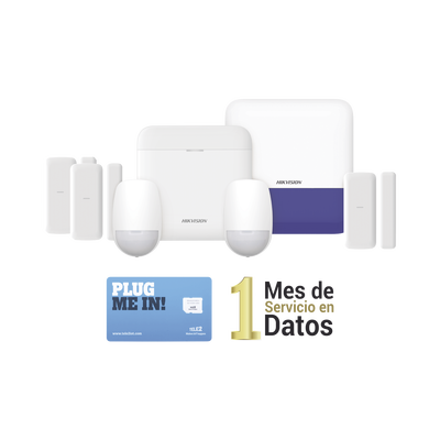 (AX PRO) KIT de Alarma AX PRO con GSM (3G/4G) / Incluye: 1 Hub / 2 Sensores PIR / 3 Contactos Magnéticos mini / 1 Control Remoto / 1 Sirena Inalambrica Exterior / 1 WiFi / 1 MICROSIM30M2M con 1 mes de servicio/Compatible con Hik-Connect P2P