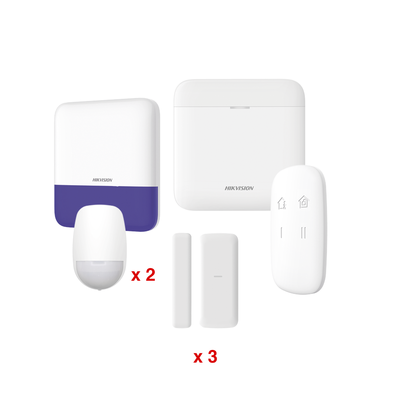 (AX PRO) KIT de Alarma AX PRO / Incluye: 1 Hub con batería de respaldo / 2 Sensores PIR / 3 Contactos Magnéticos mini / 1 Control Remoto / 1 Sirena Inalambrica Exterior / WiFi / Compatible con Hik-Connect P2P