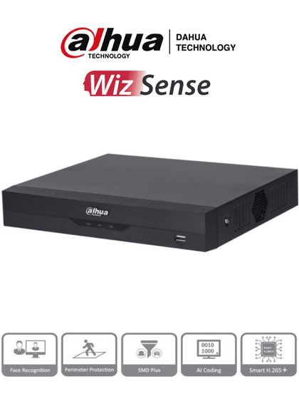 DAHUA XVR5116HS-I3 - DVR 16 Canales 5 Megapixeles Lite/ WizSense/ H.265+/ 16 Ch HDCVI +8 IP/ Hasta 24 Canales IP/ 2 Canales de Reconocimiento Facial/ SMD Plus/ Protección Perimetral/ 1 Sata/ Soporta CVI/AHD/TVI/ CVBS e IP/ IoT&POS/ NuevoPrecio