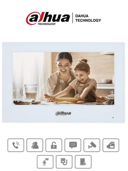 DAHUA VTH2621GW-P - Monitor IP Touch de 7 Pulgadas/ Serie Lite/ Blanco/ Poe Estandar/ 6&1 E&S de Alarmas/ Uso Interior/ Modo No Molestar/ H.265/ Soporta Hasta 4 Frentes de Calle y 4 Monitores Adicionales/ DEVIDE