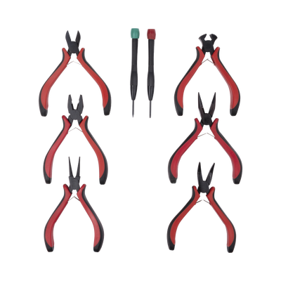 Juego de Herramientas con 6 Pinzas Eléctricas de 4.5 + 2 Desarmadores de Precisión (Plano y Cruz).