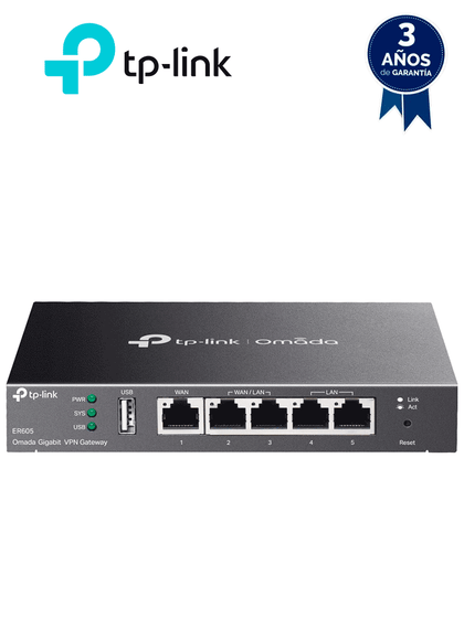 TP-LINK ER605 - Router Omada VPN SDN Multi-WAN Gigabit con 1 puerto WAN Gigabit, 2 LAN Gigabit y 2 configurables LAN/WAN, hasta 25,000 sesiones concurrentes, con gestión centralizada Omada o stand-alone y 1 puerto USB 2.0.