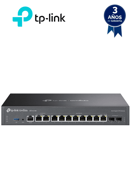 TP-LINK ER7412-M2 - Router VPN Omada Multi-Gigabit , 2 puertos WAN/LAN a 2.5G , 10 puertos Gigabit WAN/LAN 2× SFP, 8× RJ45 , Balanceo de carga hasta 11 puertos WAN , Gestión centralizada en la nube a través de la web o de la aplicación Omada.