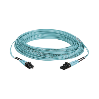 Jumper de Fibra Optica Multimodo 50/125 OM3, LC-LC Duplex, OFNR (Riser), Color Aqua, 15 Metros