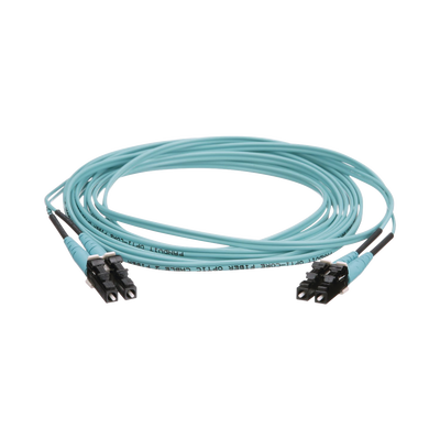 Jumper de Fibra Optica Multimodo 50/125 OM4, LC-LC Duplex, OFNR (Riser), Color Aqua, 3 Metros