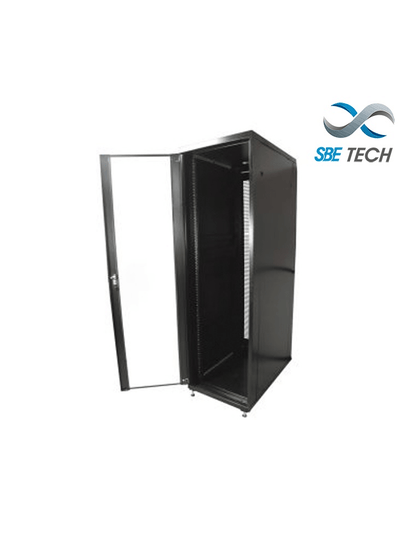 SBE TECH SBE-GNL42URPC Gabinete de piso / 42UR de alto 7 pies de NUEVA LINEA / 600 mm de ancho / 800 mm de profundidad/ puerta delantera de cristal / 2puertas traseras ventiladas con chapa de seguridad