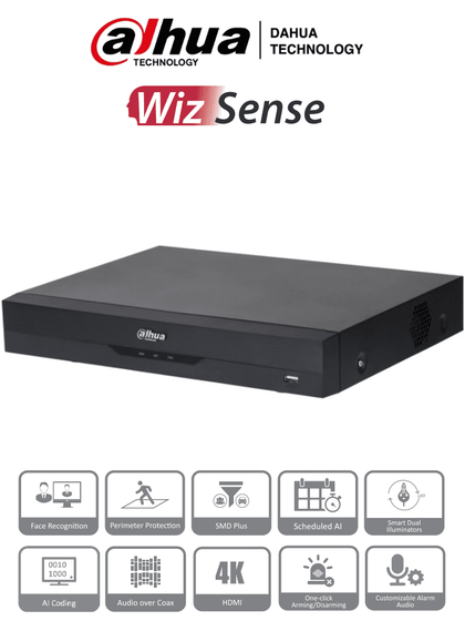 DAHUA XVR5116H-4KL-I3 - DVR de 16 Canales 4k/ 8 Megapixeles/ WizSense/ IA/ H.265+/ 16 Canales + 16 IP/ Hasta 32 Ch IP/ 2 Canales de Reconocimiento Facial/ SDM Plus/ Codificación con IA/ 1 Bahía de Disco Duro/ Funciones IoT & POS/ NuevoPrecio DMD