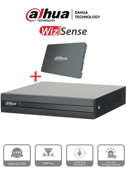 DAHUA XVR1B04H-I-SSD - DVR de 4 Canales 5 Megapixeles Lite/ Con Disco SSD de 512GB Especial para Videovigilancia/ S-XVR Series/ WizSense/ H.265+/ 4 Canales con SMD Plus/ Busqueda Inteligente Humanos y Vehiculos/ S-XVR