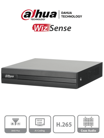 DAHUA XVR1B04H-I - DVR de 4 canales 5MP Lite con WizSense y H.265+. Soporta 4 canales + 2 IP, o hasta 6 canales IP. Con SMD Plus y búsqueda inteligente de humanos y vehículos. 1 puerto SATA de hasta 6TB. HDCVI9.0 5MP