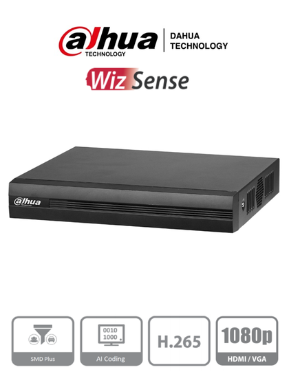 DAHUA XVR1B16-I -DVR de 16 canales 1080p Lite WizSense y Cooper-I. Compatible con H.265+, admite hasta18 canales IP y 8 canales con SMD Plus. Búsqueda inteligente personas y vehículos, codificación eficiente y SmartAudioWizSense DAHQ1M LF