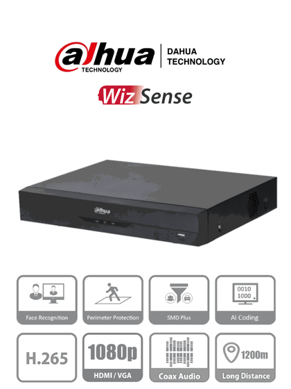 DAHUA XVR5108HE-I2 I3 - DVR de 8 Canales 5 Megapixeles Lite/ WizSense/ H.265+/ 8 Canales HDCVI+4 IP/ Hasta 12 Ch IP/ 1 Canal de Reconocimiento Facial/ SMD Plus/ 1 Ch Proteccion Perimetral/ 1 Sata/ 8&3 E&S de Alarma/ 8 Entradas de Audio/ IoT&POS