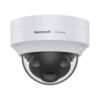 Domo IP 5 Megapíxeles / Lente 2.8 mm / 40 mts IR / Ultra Baja Iluminación / NDAA / ONVIF / IP67 / IK10 / IA (Filtro de Humanos y Vehiculos) / Conteo de Personas / Merodeo / H.265 / PoE / Alarmas I/O / Serie 35 / Honeywell Security