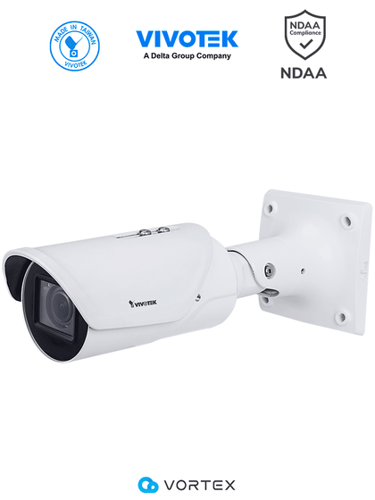 VIVOTEK IB837-HT - Cámara IP VORTEX Premium Series bullet exterior 5 MP, Lente varifocal 2.7-13.5mm, IR 50m, WDR Pro, IP66, IK10, NDAA, Almacenamiento 256GB, Advance AI