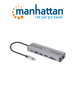 MANHATTAN 153928 - Estación Docking USB-C 7 en 1 / USB 3.2 Gen 1 Tipo-C Macho a HDMI 4K@30Hz, dos USB-A 5 Gbps, Gigabit RJ45 y USB-C PD 87 W Hembra, Lector tarjetas SD/microSD, Aluminio, Plata/Negro / COMPATIBLE con MAC y PC