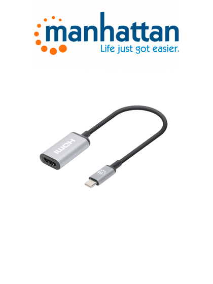 MANHATTAN 153706 - Adaptador USB-C a HDMI 4K@60Hz Convertidor USB 3.2 Tipo-C Macho a HDMI Hembra, Activo, Aluminio, Negro