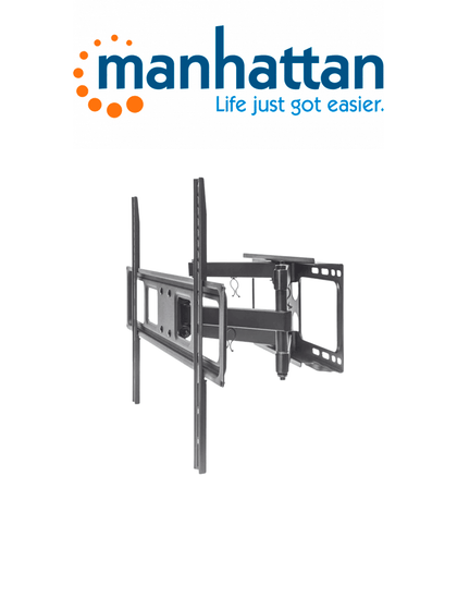 MANHATTAN 461351 Soporte Universal de Pared para TV, con Movimiento Completo, Básico / Soporta una TV de pantalla plana o curva de 37 a 70 de hasta 40 kg 88 lbs.; Opciones de ajuste de inclinación, giro y nivel; Negro I&MBFIN