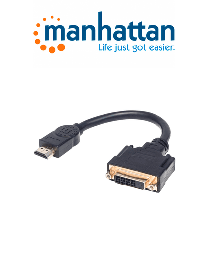 MANHATTAN 354592 Cable HDMI a DVI-D HDMI Macho a DVI-D 24+1 Hembra, enlace dual, 20 cm 8 in., Negro / Conecta una fuente de video HDMI a una pantalla DVI-D