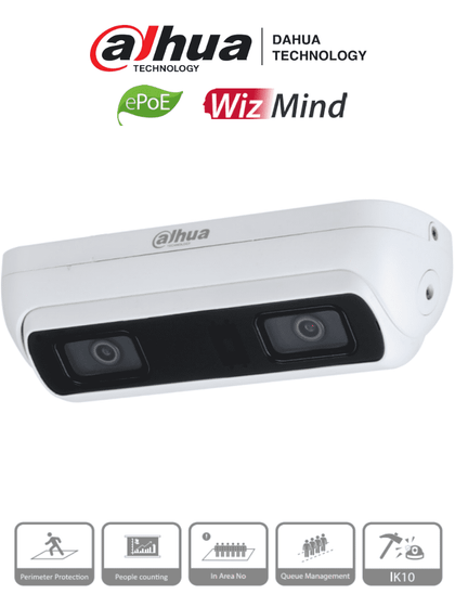 DAHUA IPC-HDW8341XN-3D-0360B-S2 - Cámara IP Dual Resolución de 3 MP/ Lente 3.6 mm/ ∢ 79°/ IR 20 mts/ IA WizMind/ Cont. de Personas/ Personas en Areas/ Gestion de Filas/ Starlight/ ePoE/H.265+/ IP67/ IK10/ Micrófono/ Sirena/ E&S Alarma y Audio