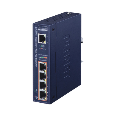 Extensor Industrial PoE, Entrada PoE 802.3 bt y 4 Puertos de Salida Gigabit 802.3 af/at