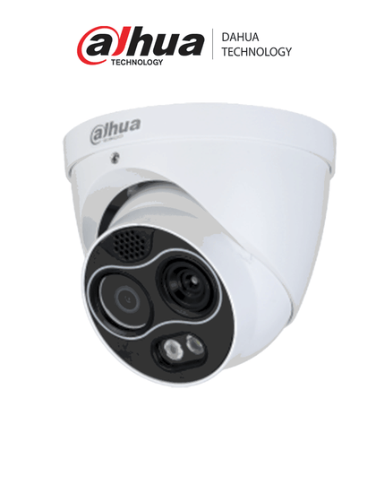 DAHUA TPC-DF1241-B2F2-DW-S8 - Camara IP Dual Termica/ Lente Termico de 2mm 256×192 / Lente Visible de 2mm y 4 Megapixeles/ Eureka/ IA con Detección de Calor, Fumadores, Vehiculos y Personas/ IR de 30 Mts/ IP67/ Alarma de Audio/ MicroSD/ E&S de Alarma/