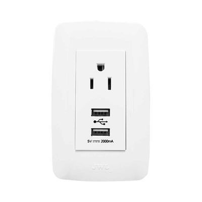 Contacto Sencillo de 15 A/ 127 V CA y 2 Conectores USB de 5 V CD 2A / Color Blanco.