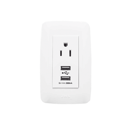 Contacto Sencillo de 15 A/ 127 V CA y 2 Conectores USB de 5 V CD 2A / Color Blanco.