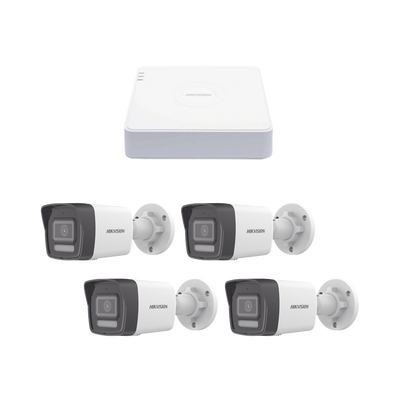 Kit IP 1080p (2 Megapixel) / NVR de 4 Canales con 4 Puertos PoE / 4 Cámaras IP Bala ColorVu Lite y ACUSENSE Lite / Micrófono Integrado